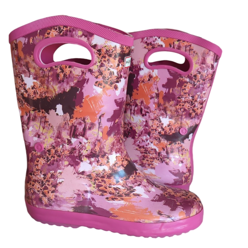 Hunter for Target Waterproof Rubber Tall Boots Big Girl 5 Pink Abstract